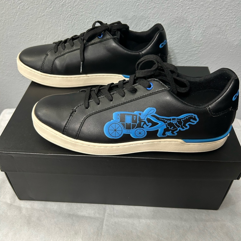 Coach Men's Black Sneakers with Blue Graphics